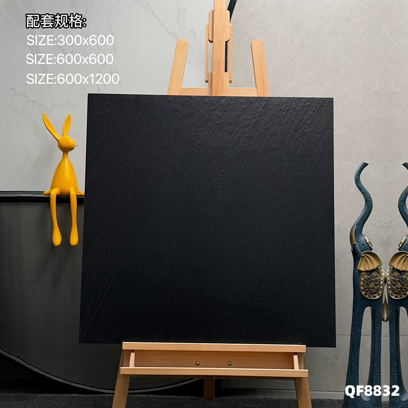 通体板岩瓷砖800xm800黑色庭院阳台哑光防滑深灰色麻面地砖仿古砖