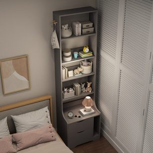 卧室床头柜轻奢简约现代边柜储物柜床头窄书架一体创意云梯置物架