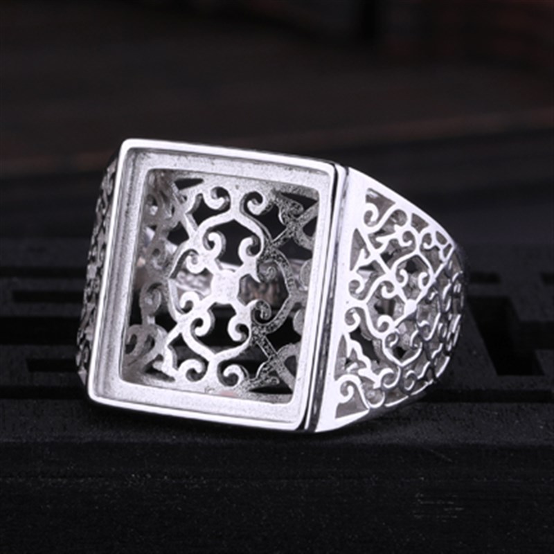 S925银男戒指空托13*15镶嵌松石x蜜蜡封底方戒托17*22 13*16 12*1