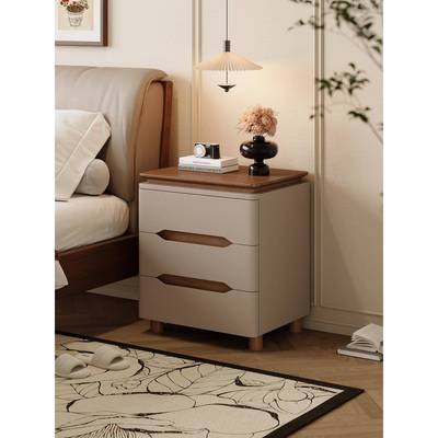 中古风实木床头柜家用卧室2025新款轻奢高级感小型床边斗柜子一体