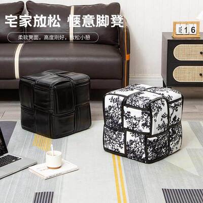 适用丛林古风简约轻奢方凳坐墩脚踏换鞋网红家用凳子客厅门口矮凳