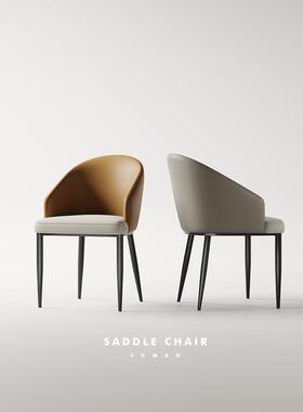 适用轻奢高级感橙色设计师款餐椅意式真皮家用椅子咖啡厅软包靠背