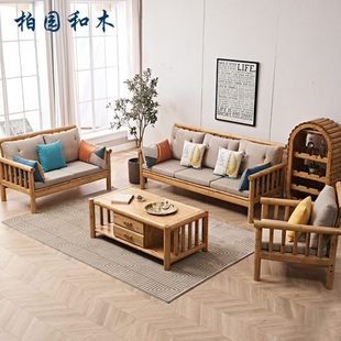 北欧纯实木沙发简约现代柏木原生态自然直排沙发小户型客厅家具