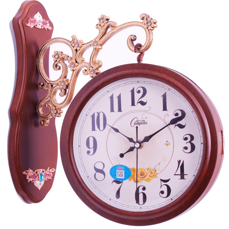 康巴丝欧式d大号创意双面挂钟表客厅现代田园简约俩面静音石英钟