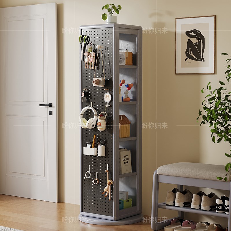 实木全身镜d家用落地旋转书架一体卧室多功能收纳置物架子带洞洞