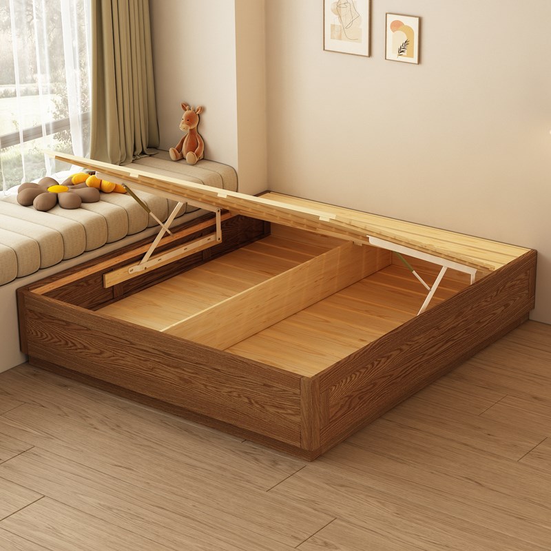 实木高箱收纳床现代简约小户型1u.2/1.35/1.5/1.8米榻榻米气压箱