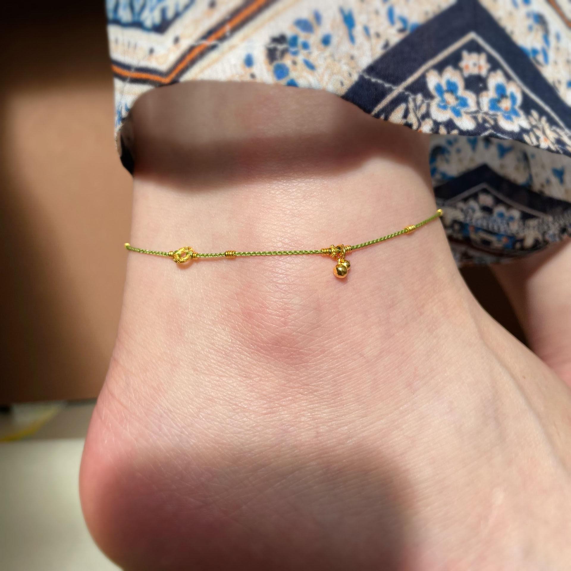 寓意好福禄聚财脚链绳女国风复古百搭本命年手工编织红绿绳细脚链