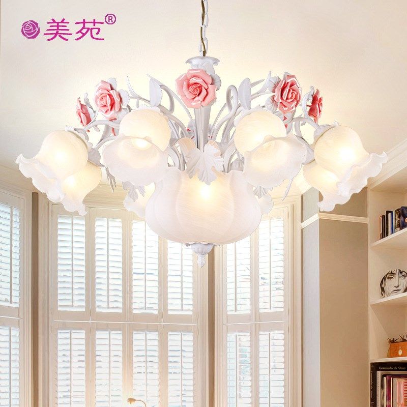 田园吊灯玫瑰客j厅灯白色简约地中海花草灯卧室书房婚房浪漫吊灯,家装灯饰光源,客厅吊灯,淘宝优惠券,粉丝福利购,淘宝优惠卷