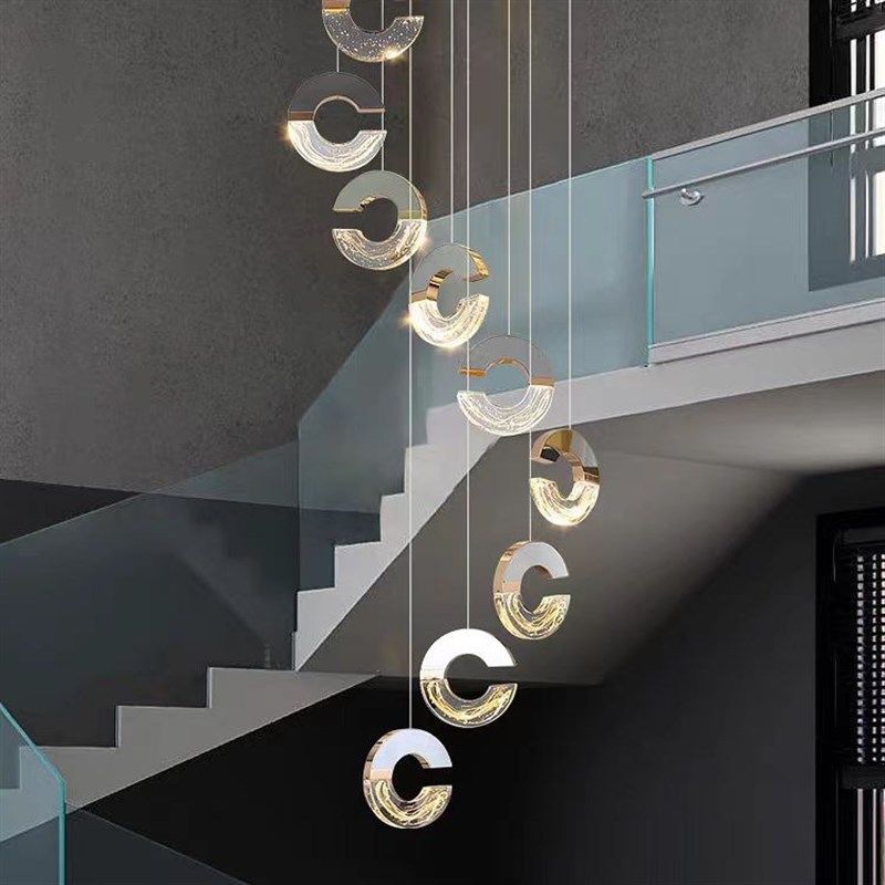 轻奢水晶轻奢复式楼吊灯旋转lozft公寓别墅客厅旋转挑高楼梯长吊,家装灯饰光源,客厅吊灯,淘宝优惠券,粉丝福利购,淘宝优惠卷