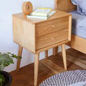 原木橡木床抽屉卧室边柜带简约现代斗柜北欧全实木床头柜色储物柜