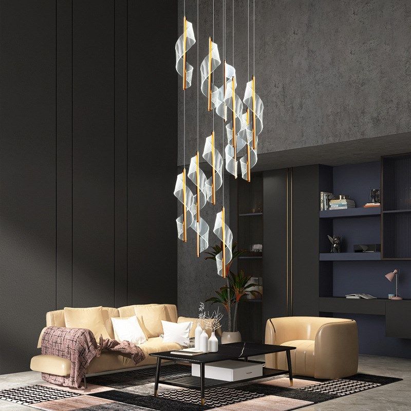 旋转楼梯长吊灯轻奢长线复式楼中空客厅灯M现代简约网红装饰灯具,家装灯饰光源,客厅吊灯,淘宝优惠券,粉丝福利购,淘宝优惠卷