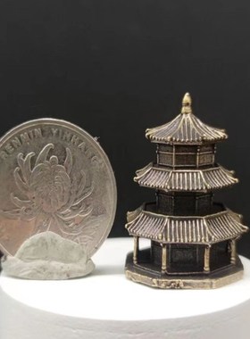 纯黄铜古风建筑八角楼模型t摆件宝塔楼木楼盆景鱼缸微景观造景装