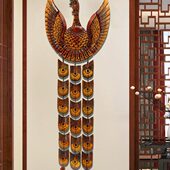 墙上装 饰壁挂挂件入户实木木雕墙上客厅背景墙玄关挂饰孔雀中式