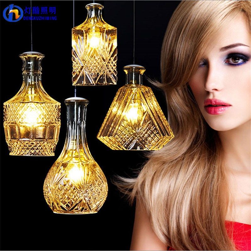 loft水晶玻璃创意复古餐厅y吊灯吧台酒吧简约个性刻花玻璃酒瓶吊,家装灯饰光源,客厅吊灯,淘宝优惠券,粉丝福利购,淘宝优惠卷