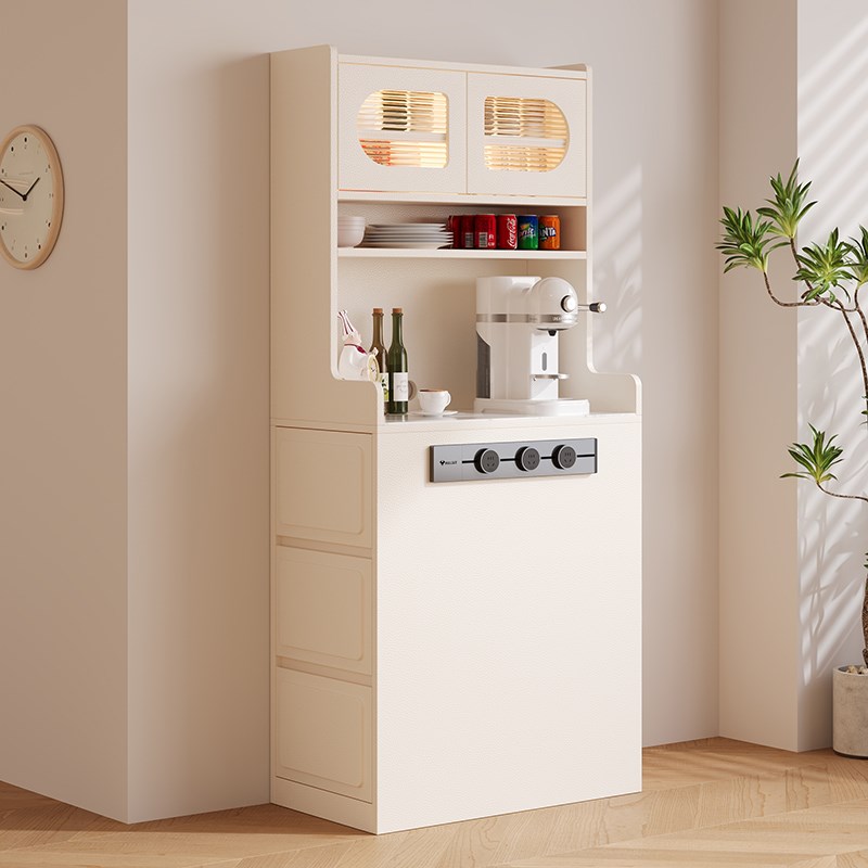 奶油风多功能岛台l柜小户型厨房单独窄柜新款带插座岩板收纳置物