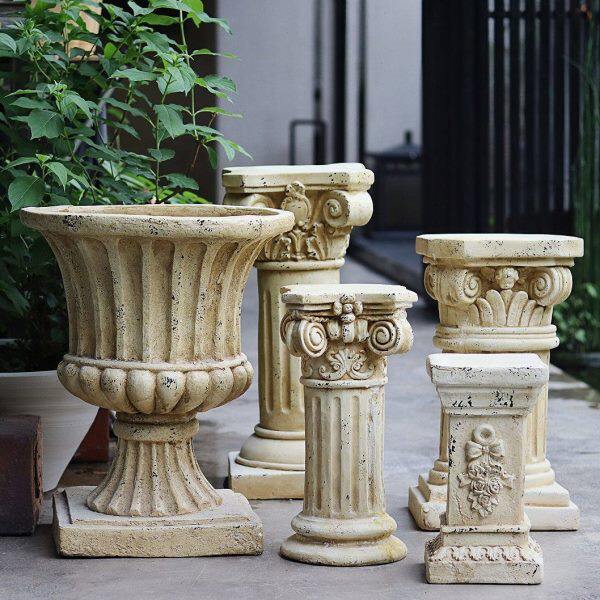 欧式复古罗马柱花盆庭院装饰摆件户外花园别墅门口布置树脂工艺品