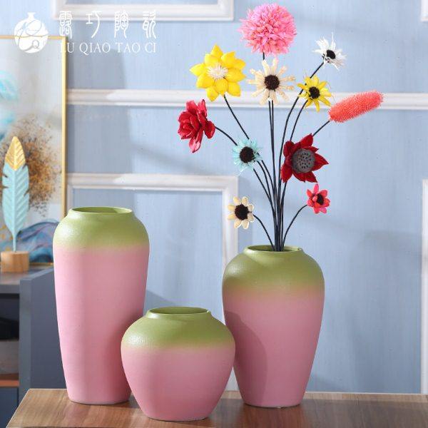手工台面插干花瓶北欧创意简约客厅餐桌电视柜粉色装饰品艺术摆件