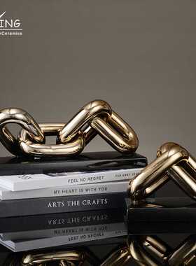 空间港现代陶瓷工艺品锁链桌面客厅家居摆设电镀装饰轻奢陶瓷摆件