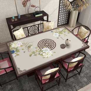 新中式花鸟款皮革边柜垫布桌布防水防油家用轻奢免洗电视柜垫台布