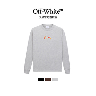 T恤纯棉宽松重磅枫花刺绣圆领新款 长袖 上衣123 white男女同款 off