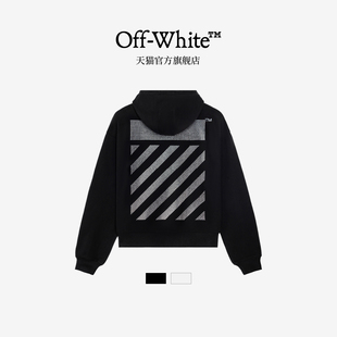 上衣男女款 套头连帽卫衣斜纹LOGO点缀宽松重磅帽衫 white新款 off