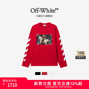 圆领长袖 新款 T恤个性 新年款 饰上衣 OFF 油画图案装 WHITE™情侣装