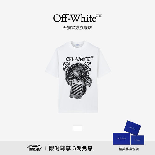OFF-WHITE™情侣装复古链条吊牌印花短袖T恤男女同款圆领休闲上衣