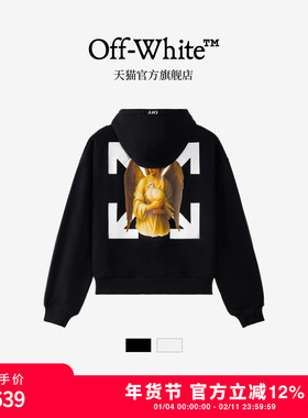 off-white新款套头连帽卫衣箭头天使印花宽松重磅帽衫上衣男女款