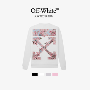 off 纯棉樱花卫衣圆领宽松重磅无帽套头后背印花上衣123 white新款