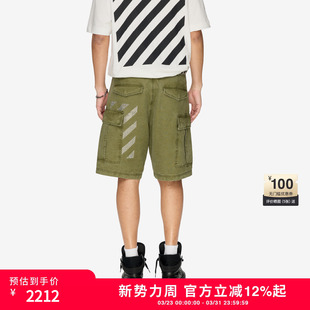 宽松工装 裤 短裤 OFF 饰阔腿裤 新款 帅气潮酷斜纹装 WHITE™情侣装