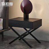实木床头柜设计师边柜意轻奢式 收纳柜皮烟熏储物卧室床极简现代木