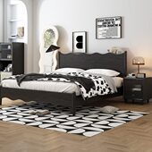 黑色法式 双人小户型北欧民宿复古风床主卧白蜡木实木床现代简约