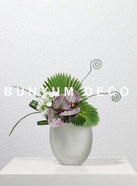 玻璃轻奢绿色花器花束春现代摆件磨砂餐桌花艺白客厅插花当小本与