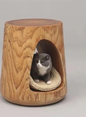 北欧实木墩子g原木边几圆形凳子创意木头树墩根雕矮凳民宿树桩摆