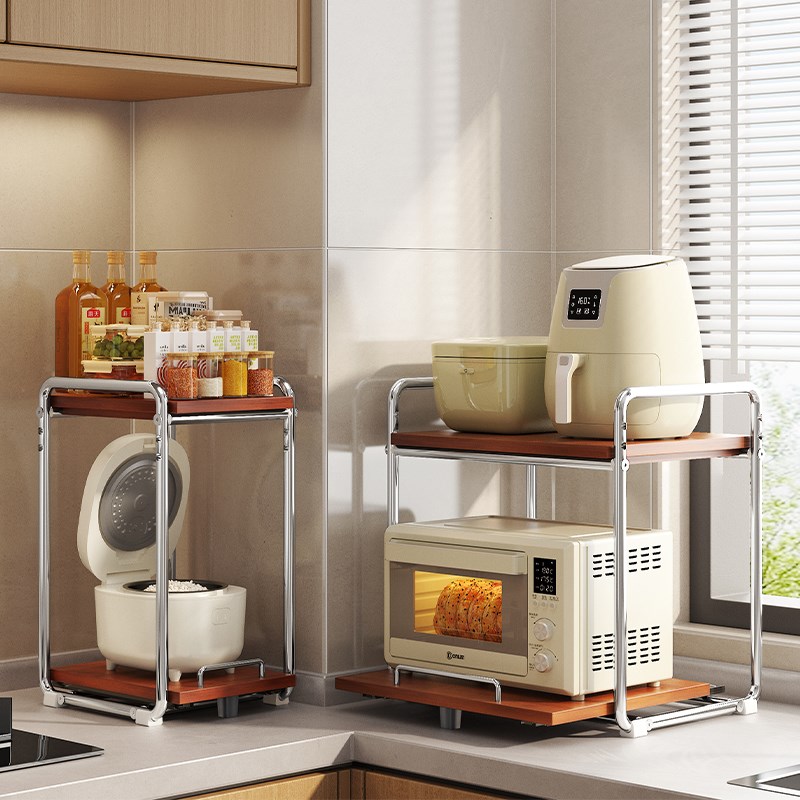 中古厨房微波炉置物架台面可抽拉式电饭煲L支架多功能烤箱收纳架