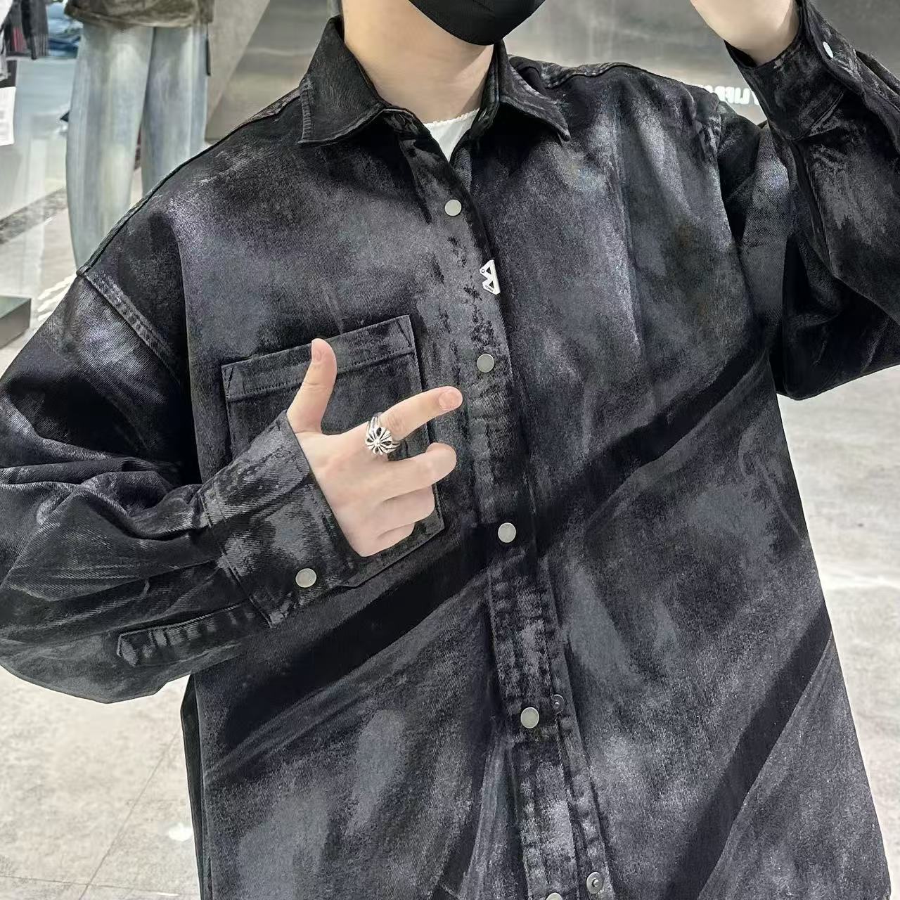 2025新款男装牛仔外套男宽松休闲长袖衬衣男装上衣潮牌痞帅男装