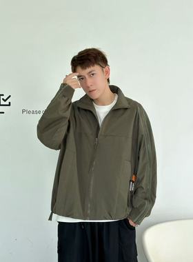 BuPaiDui男装上衣2025春季新款青年时尚立领纯色宽松夹克开衫外套