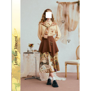 衬衣披肩上衣风过书页 长袖 梵高假两件衬衫 女2025秋冬新款