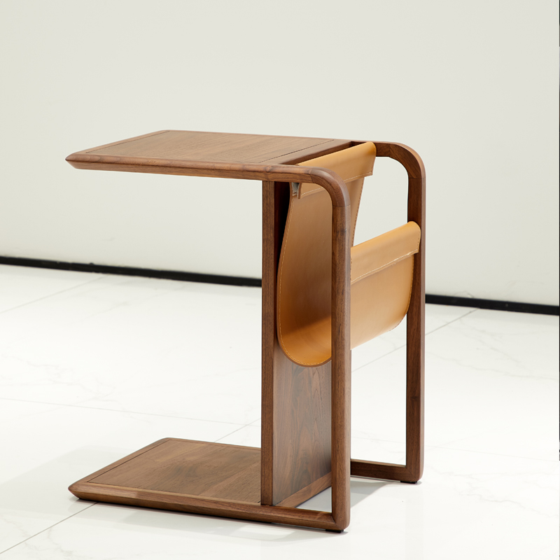 北美黑胡桃木沙发边几北欧小茶几意式轻奢实木角几U边桌床头小桌