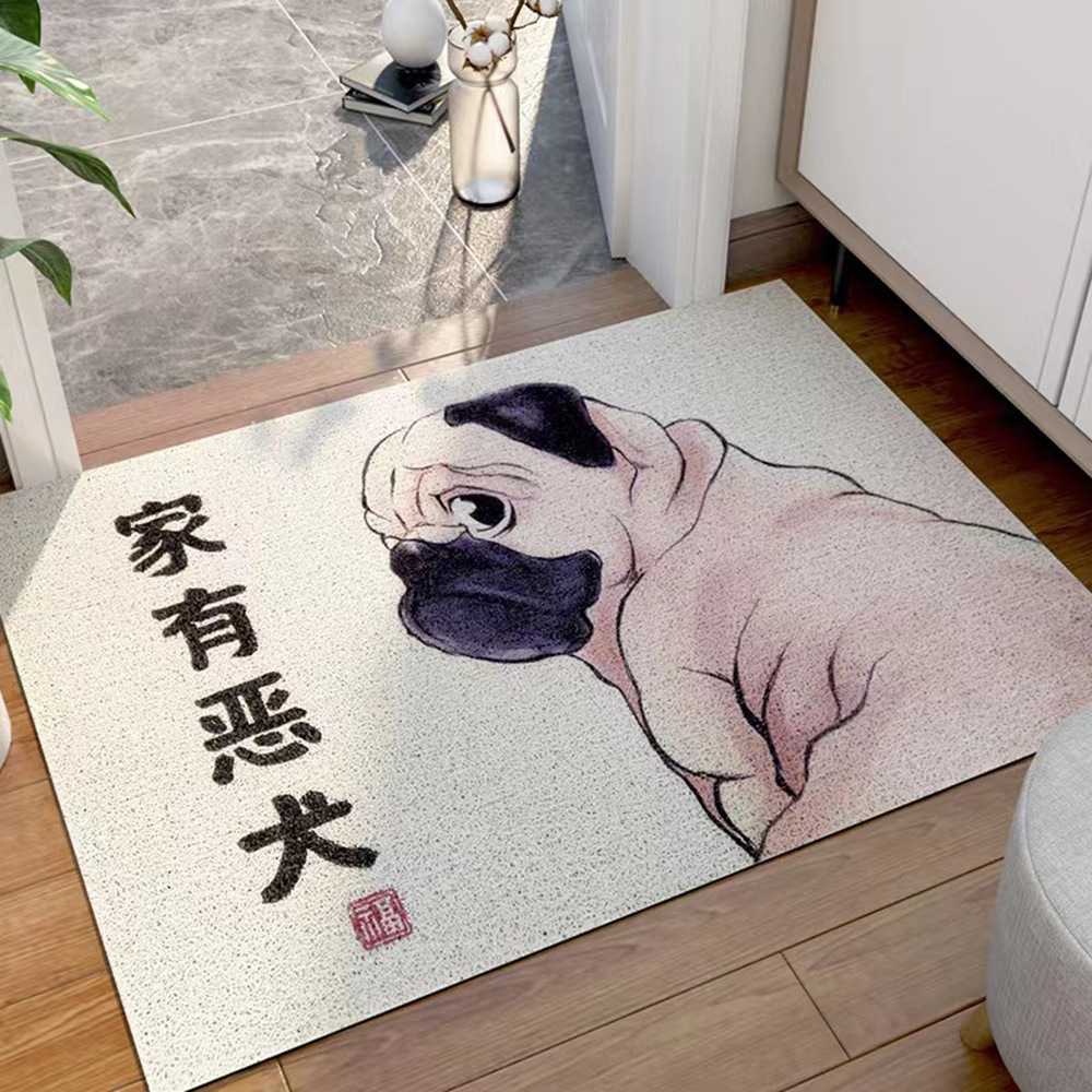 卡通入户地垫丝圈铲屎官家有恶犬pvc丝圈地垫玄关垫防滑水洗地毯
