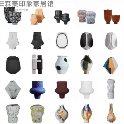 新中现代陶瓷花盆花器样板间售楼处陶罐装饰品展厅售楼处软装摆件