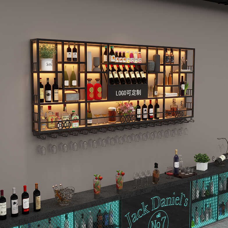 吧台酒柜靠墙壁挂式餐厅红酒架子工业风酒吧铁艺展示架创意置物架