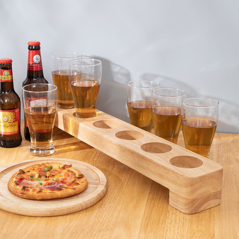 酒吧生啤杯架品鉴k酒杯托架创意鲜啤杯托木制双层圆形精酿啤酒托