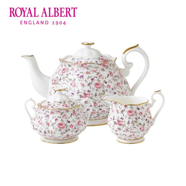 Royal Albert皇家阿尔伯特玫瑰满花骨瓷茶壶咖啡壶糖缸奶罐三件套
