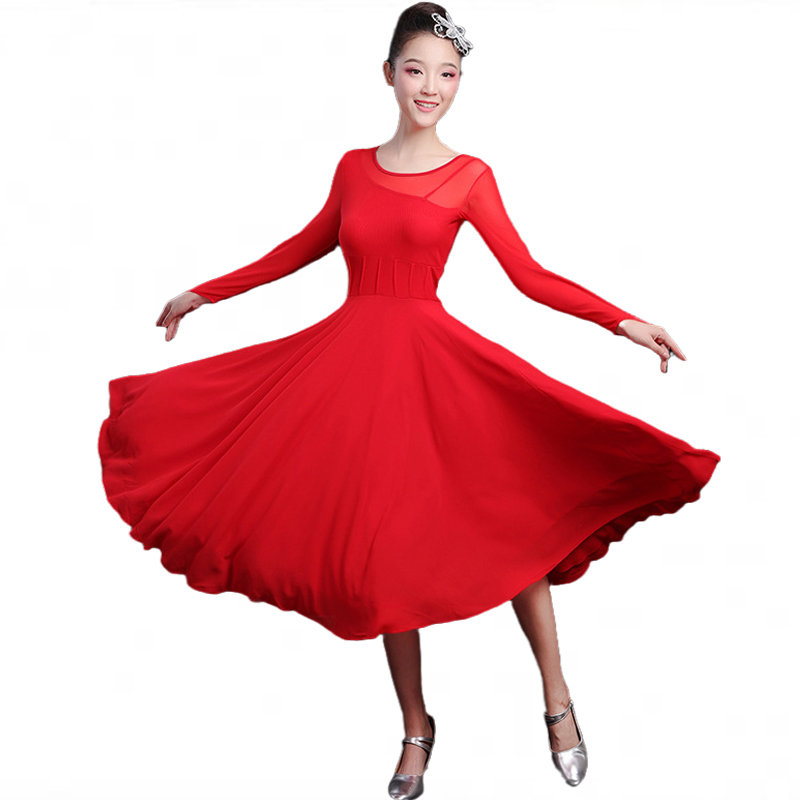 舞蹈演出服广场舞服装女交谊舞连衣裙大摆长裙子春夏季新款跳舞衣