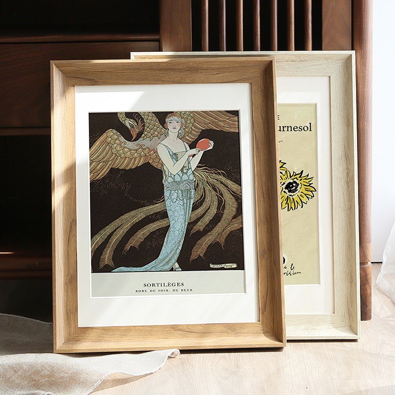 美式仿木装裱素描书法画框油画相框挂墙4开8k手绘木纹外框定制A4