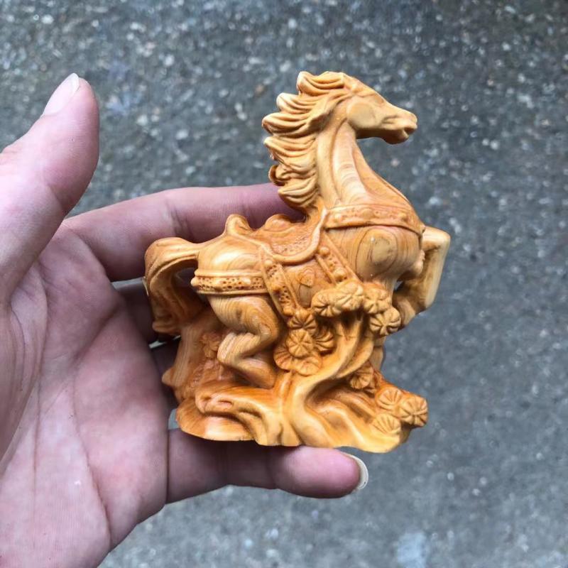 崖柏黄杨木雕马到成功马上有钱招财摆件生肖马家居办公车载装饰品