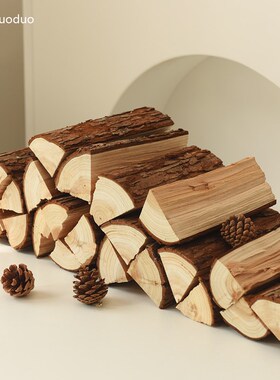 木柴装饰摆件壁k炉取暖木头背景墙客厅装饰民宿木材摆件道具木