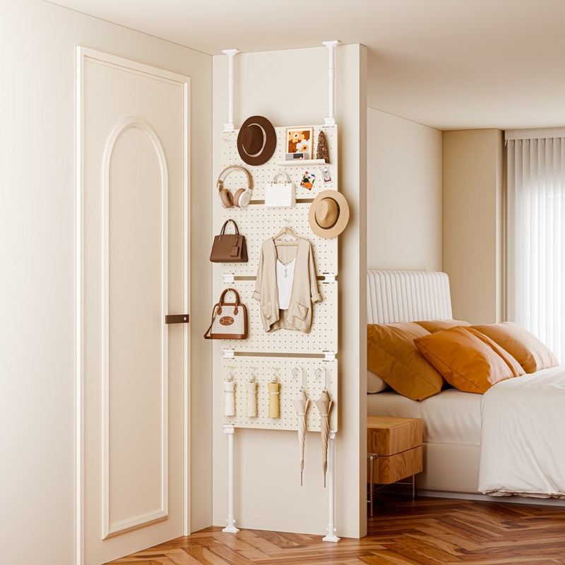 门后置物架洞f洞板入户玄关顶天立地挂衣架一体隔断衣帽架薄免打