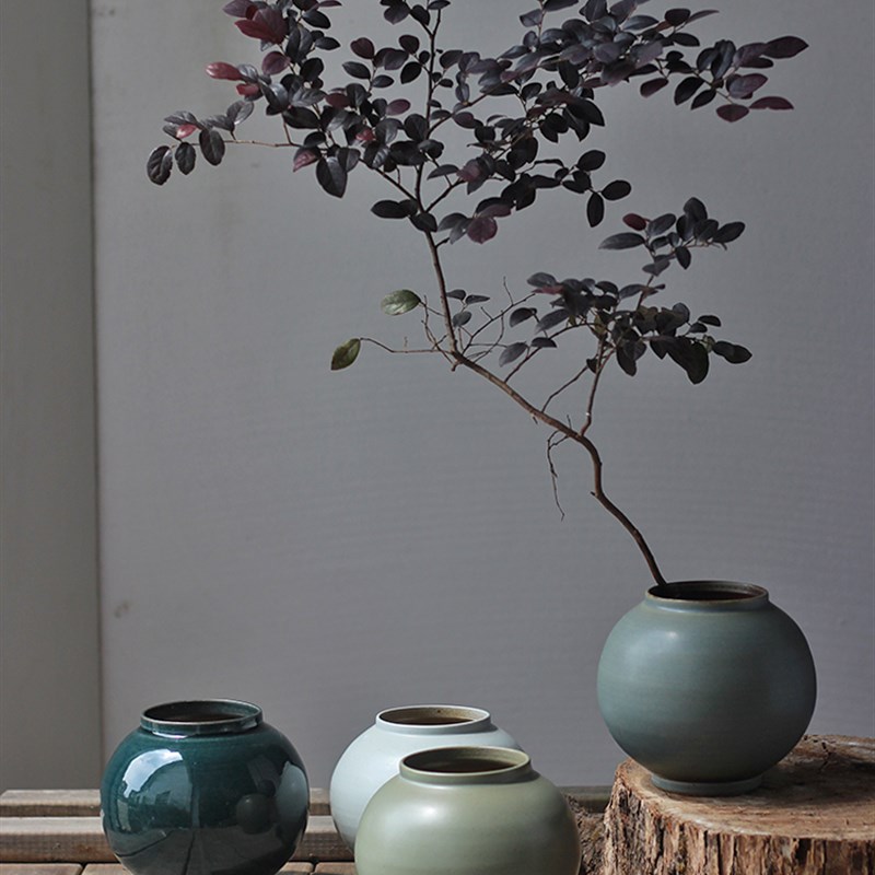 设计感诧寂风新中式禅茶空间桌面家居摆件可M种植物陶罐陶瓷月亮